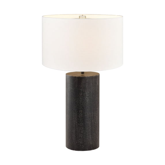 Contemporary Home Living 26" Black Textured Cylindrical LED Lighted Table Lamp with Drum Shade
