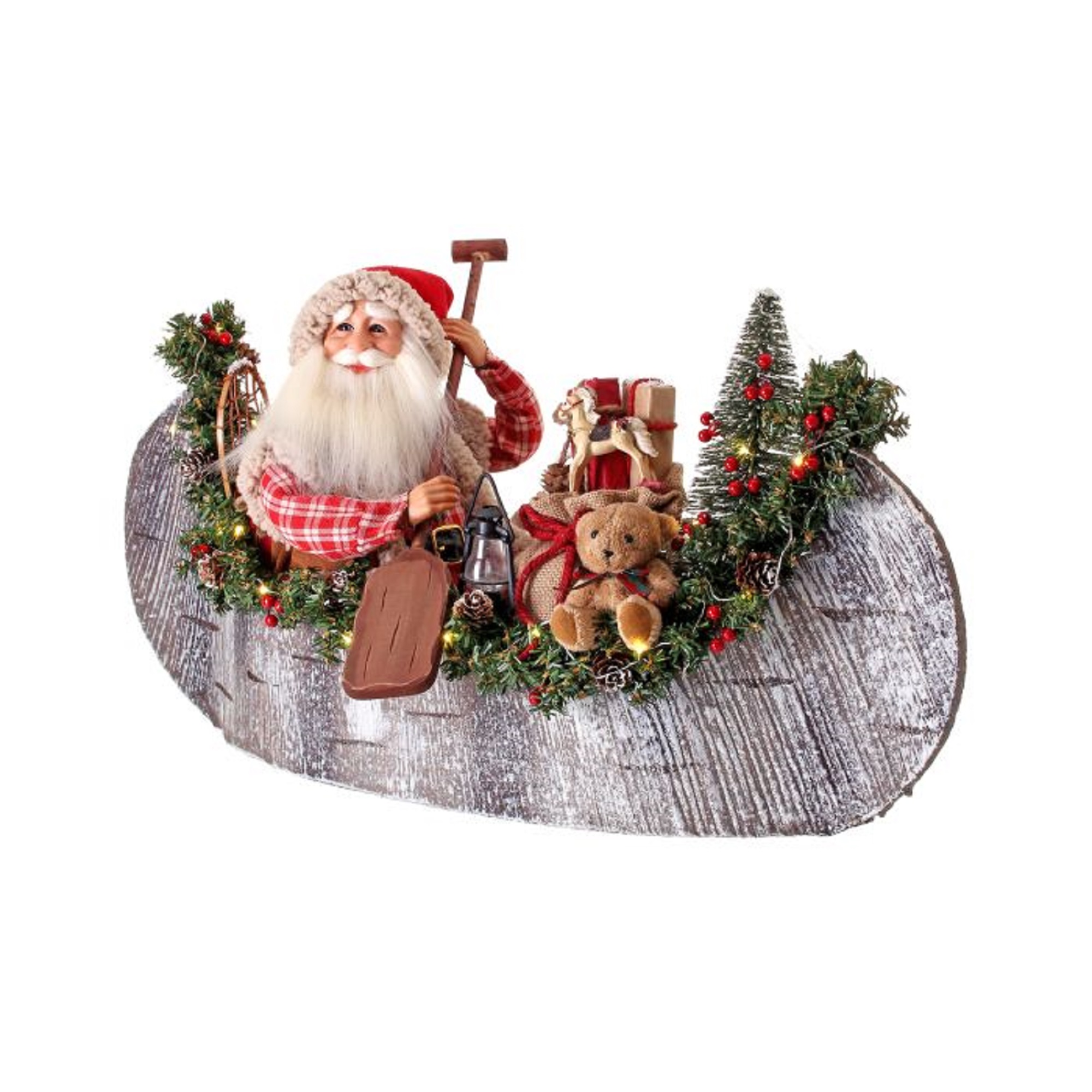 Contemporary Home Living 26" LED Lighted Santa Sailing in Birch Canoe