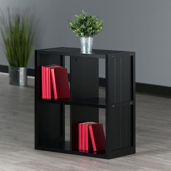 Contemporary Home Living 2x2 Cube Wood Storage Shelf with Wainscoting - 27" - Black