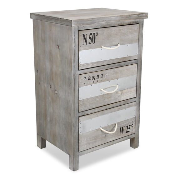 Contemporary Home Living 28.25" Gray and Silver Three Drawer Storage Cabinet with Galvanized Strip