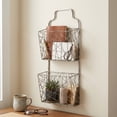 thumbnail image 1 of Contemporary Home Living 28.5" White and Brown 2 Tier Wall Hanging Organizer with Abstract Wire, 1 of 5