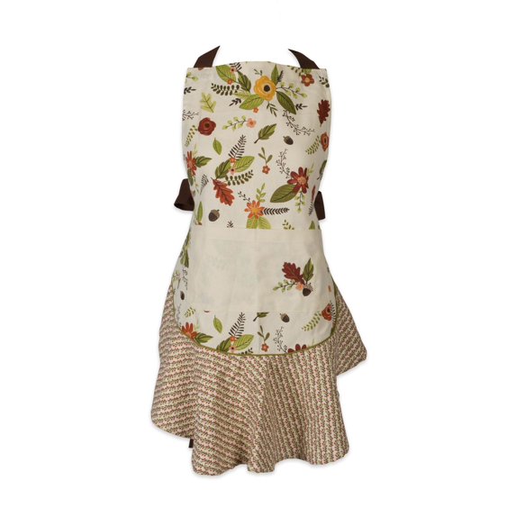 Contemporary Home Living Skirted Ruffled Fall Leaves Apron with Front Pocket - 28.5" - Ivory and