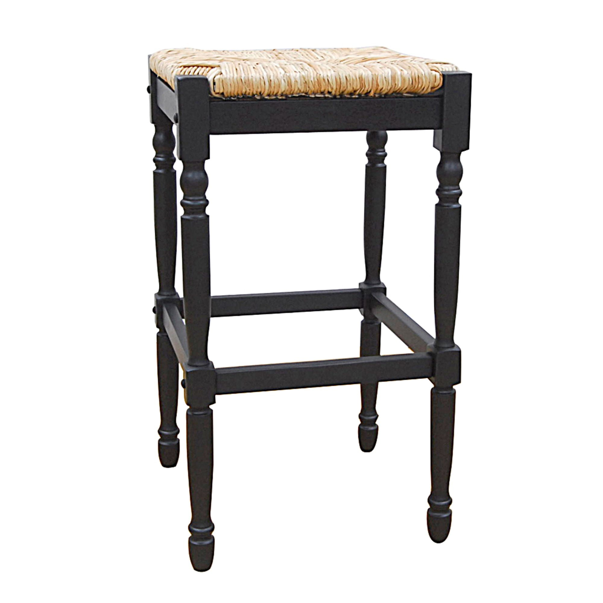 Contemporary Home Living 29.75" Black and Beige Backless Bar Stool with Hand Woven Rush Seat