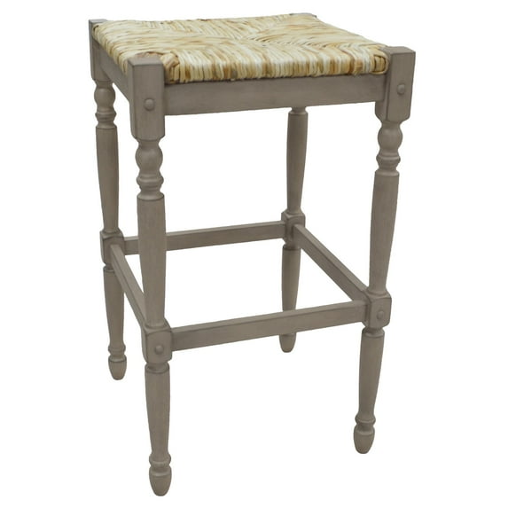Contemporary Home Living 29.75" Gray and Beige Backless Bar Stool with Hand Woven Rush Seat