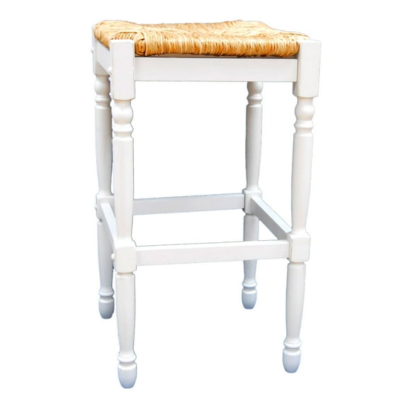Contemporary Home Living 29.75" White and Beige Backless Bar Stool with Hand Woven Rush Seat