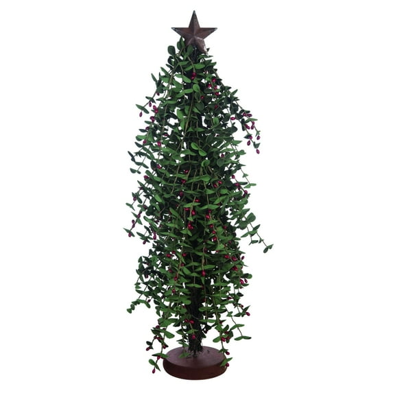 Contemporary Home Living 29" Green and Red Berries Christmas Tree with Round Base Tabletop Decor