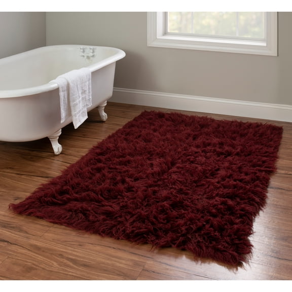 Contemporary Home Living 3.5' x 5.5' Hand-Woven Rectangular Shag Wool Area Throw Rug - Burgundy Red