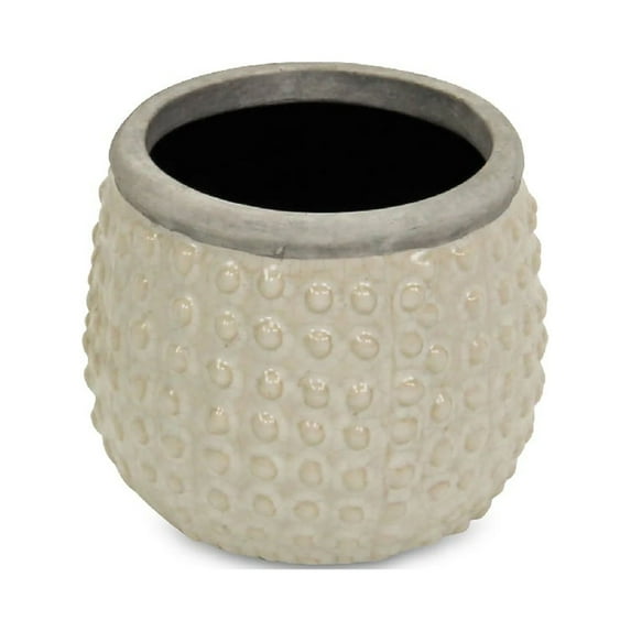 Contemporary Home Living 3.75" Beige and Gray Rim Small Dotted Curved Planter Pot