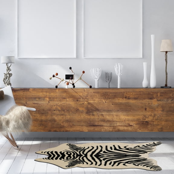 Contemporary Home Living 3.75' x 5' Mini Zebra Faux Cowhide Area Throw Rug - Cream and Black