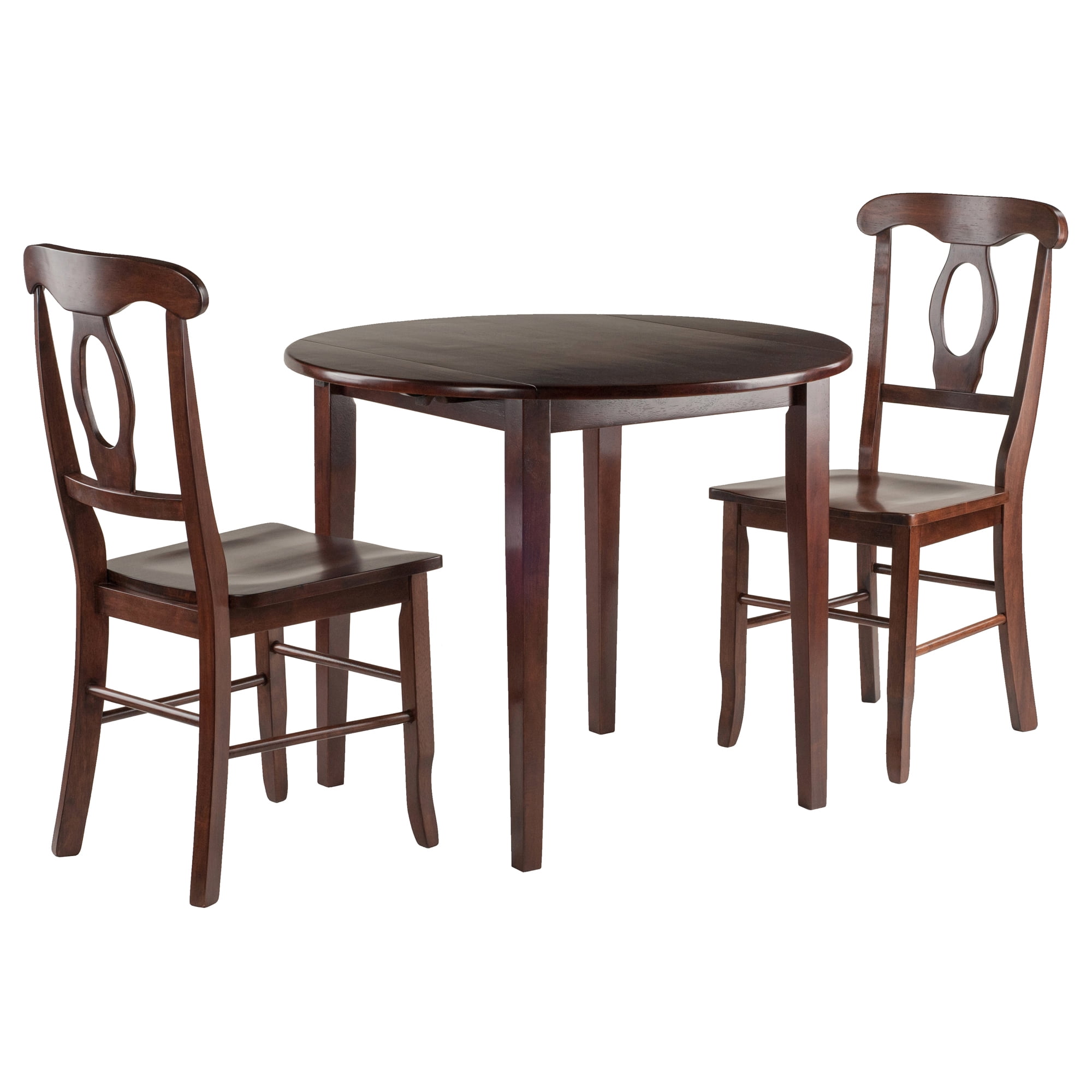 Walnut Finish Transitional Drop Leaf Dining Set with Keyhole Back Chairs