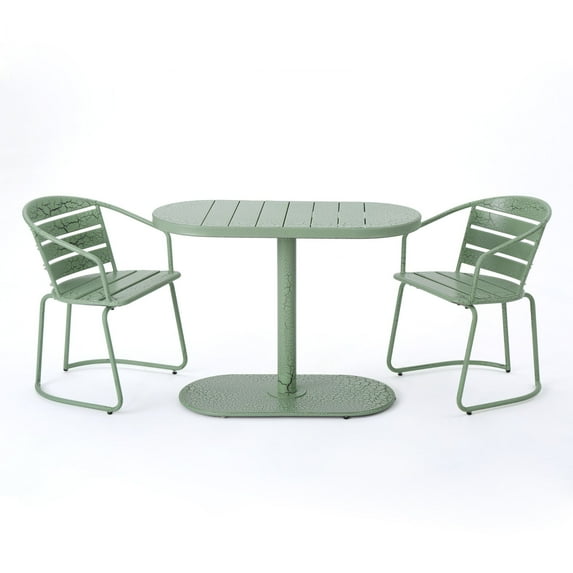 Contemporary Home Living 3-Piece Crackle Green Contemporary Outdoor Furniture Patio Bistro Set