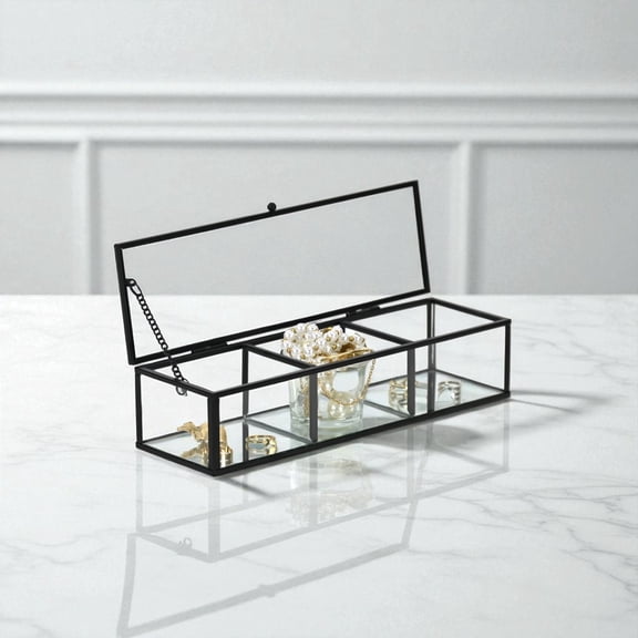 Contemporary Home Living 3-Storage Mirrored Glass Display Box - 10.5" - Clear and Black