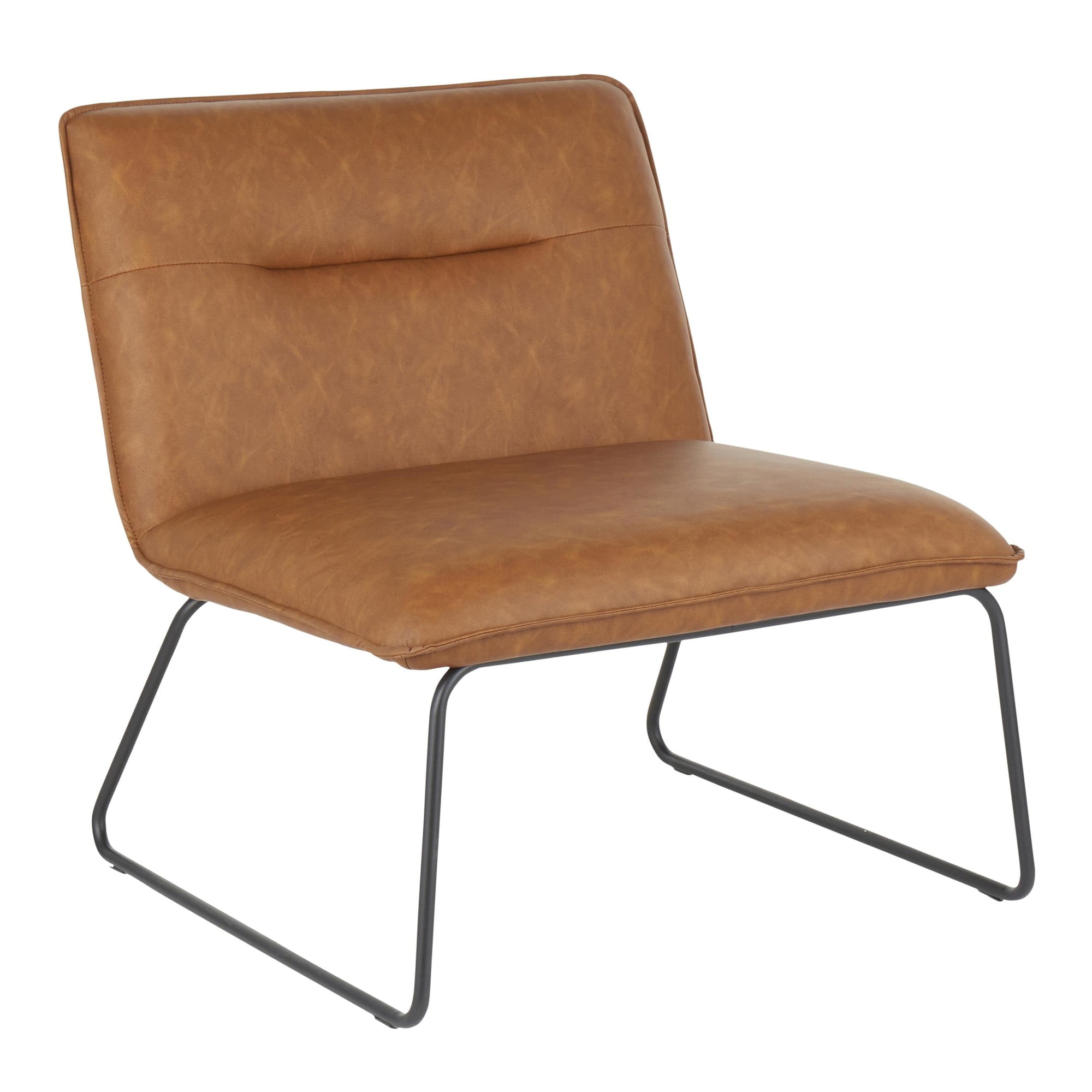 Espresso Faux Leather Industrial Slipper Chair with Metal Legs