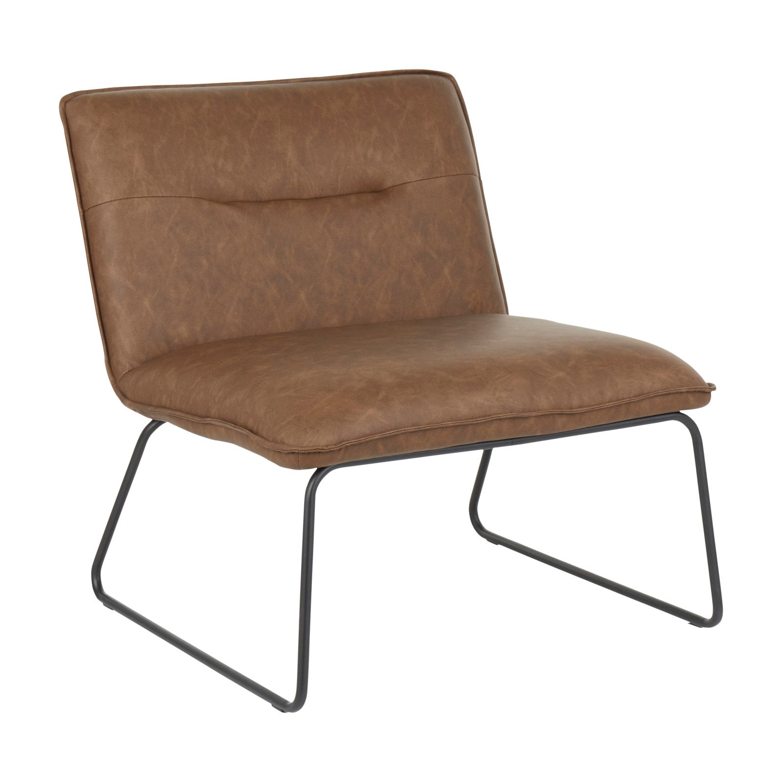 Espresso Faux Leather Industrial Slipper Chair with Metal Legs