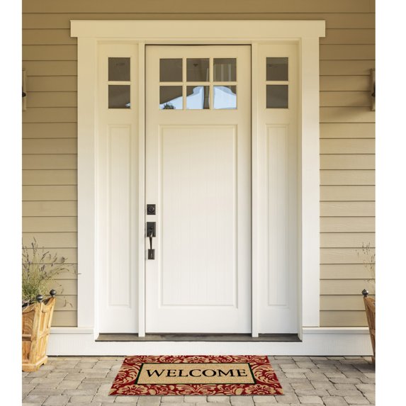 Contemporary Home Living Damask Welcome Rectangular Coir Doormat - 18" x 30"
