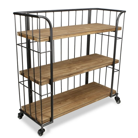 Contemporary Home Living 32.25" Brown and Gray Rectangular 3 Tier Wall Organizer Cart with Bottom