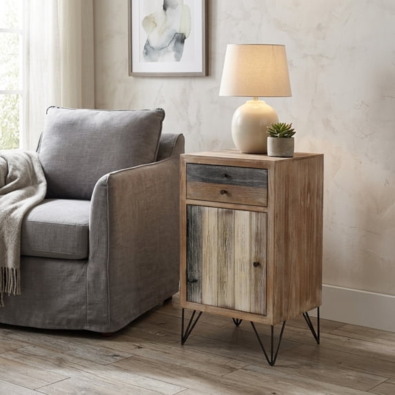 Contemporary Home Living 32" Brown and Beige Distressed Finish Plank Table