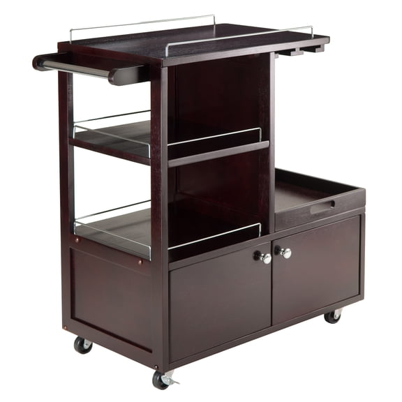Contemporary Home Living 34.25 Espresso Brown Galen Entertainment Cart with Metal Accent
