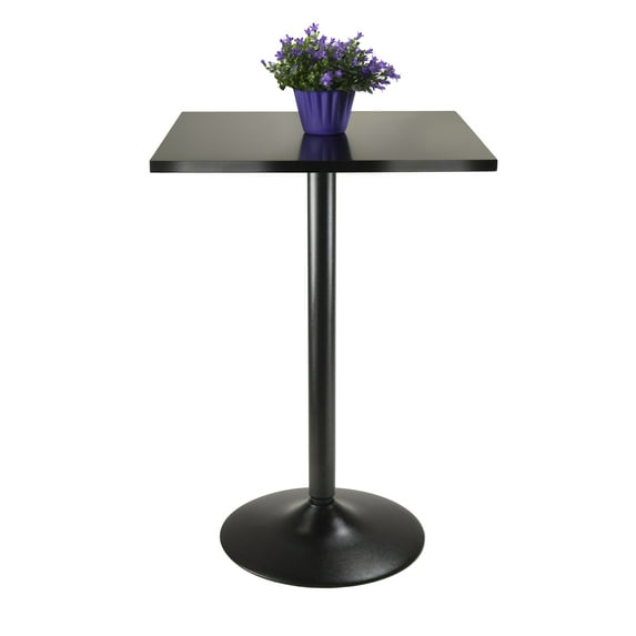Contemporary Home Living 34.5" Black Elegant Square Top Pub Table with Round Metal Base