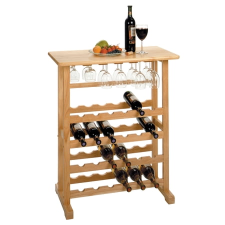 Contemporary Home Living 35.5" Natural Unique Rectangular Shaped Top 24-Bottle Wine Rack