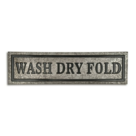 Contemporary Home Living 36.25" Gray Horizontal Galvanized "WASH DRY FOLD" Wall Sign