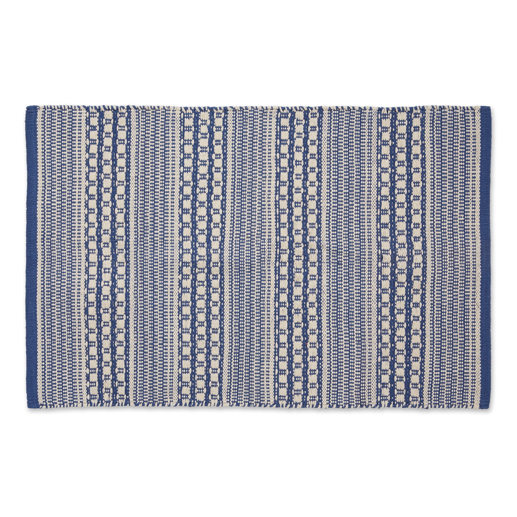 French Blue Cotton Stripe Washable Rectangular Rug 2x3 Ft