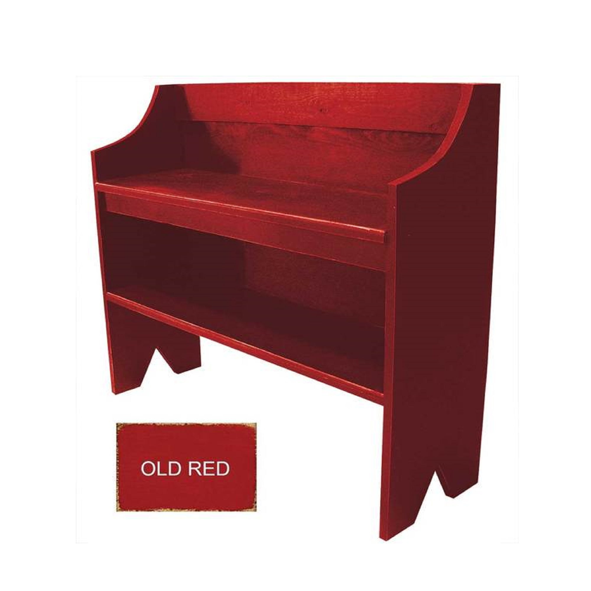 36" Burgundy Red Distressed Pine Bench with Shoe Storage
