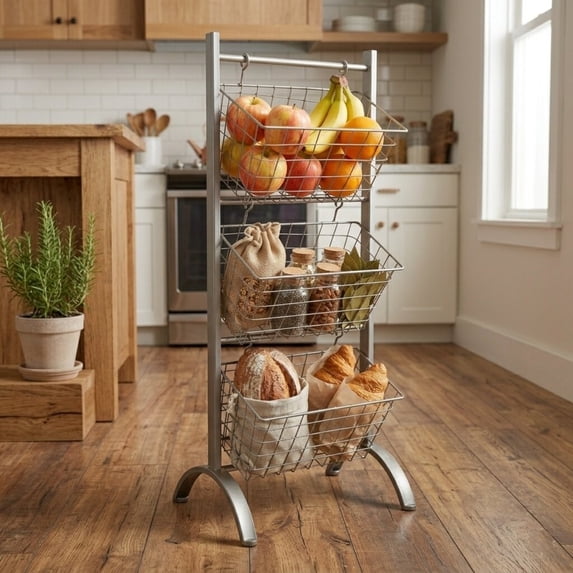 Contemporary Home Living 36" Silver Hand Crafted 3 Tier Storage Wire Rack