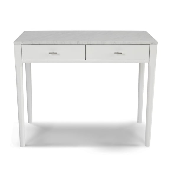Contemporary Home Living 36" White Italian Carrara Marble Top Console Table with Drawers