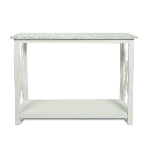 Contemporary Home Living 39.5" White Rectangular Italian Carrara Marble Console Table