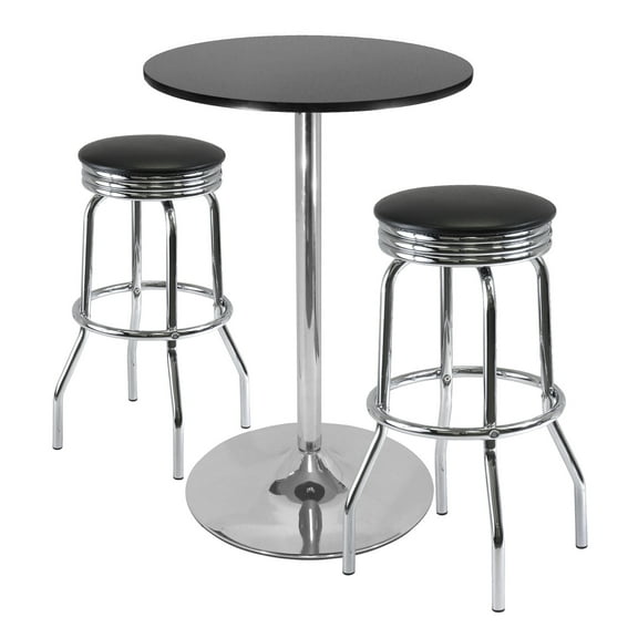 Contemporary Home Living 3pc  Black and Chrome Retro Style Pub Set 40.25"