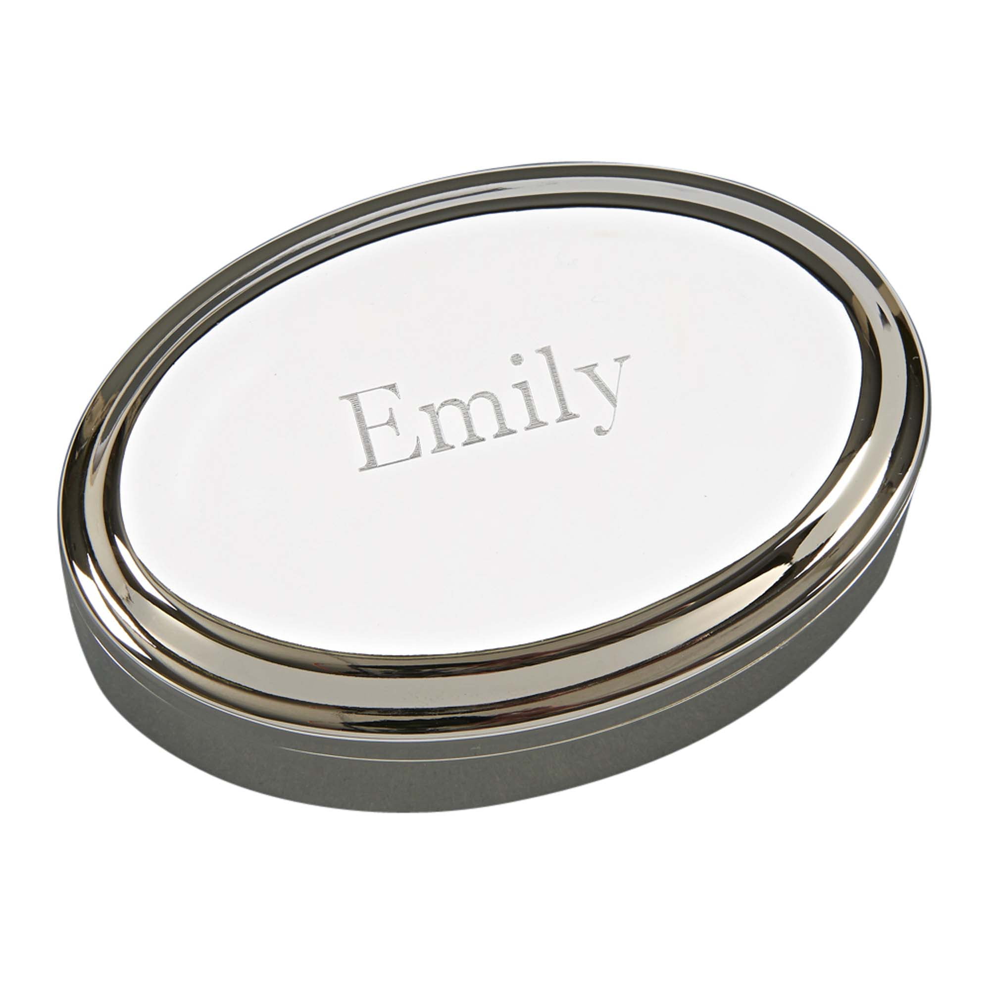 4.5" Silver Oval Nickel-Plated Lift Top Jewelry Box