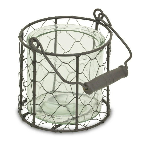 Contemporary Home Living 4.75" Clear Round Glass Jar in Wire Basket with Handle