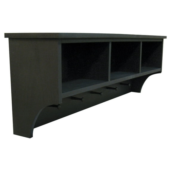 Contemporary Home Living 4' Black Rectangular Storage Shelf with Cubbies and Pegs