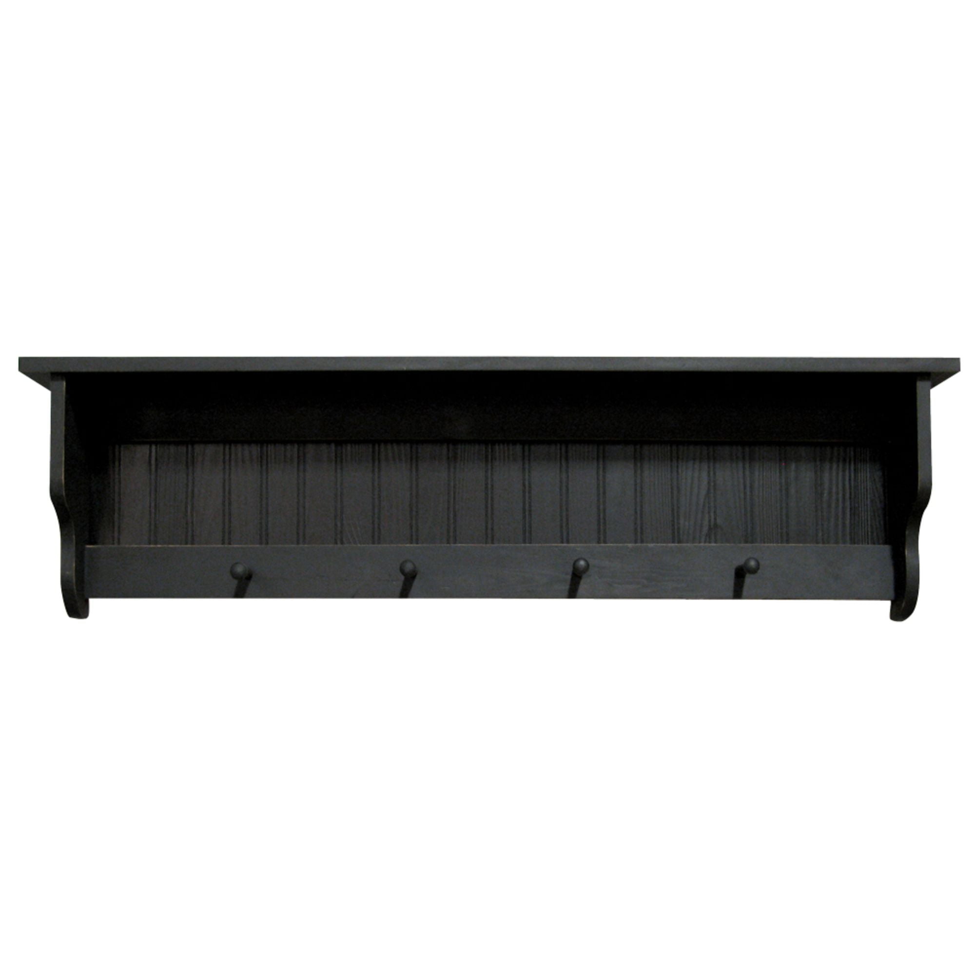 Contemporary Home Living 4' Black Rectangular Storage Shelf with Pegs ...