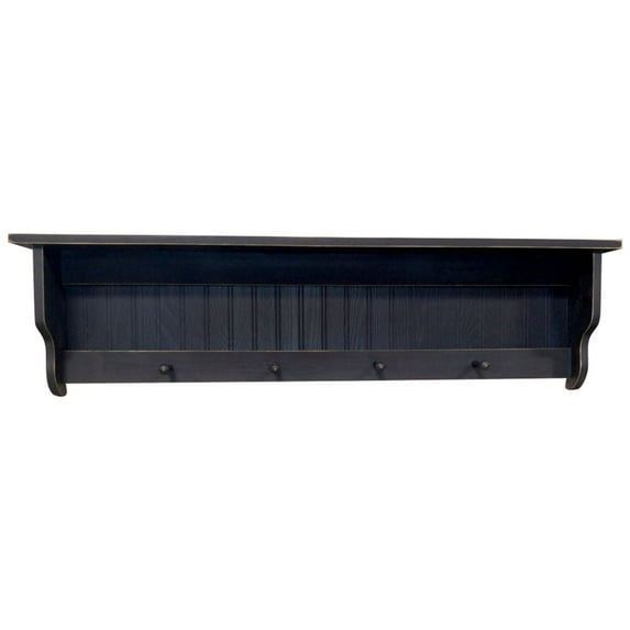 4' Distressed Black Rectangular Storage Shelf with Pegs