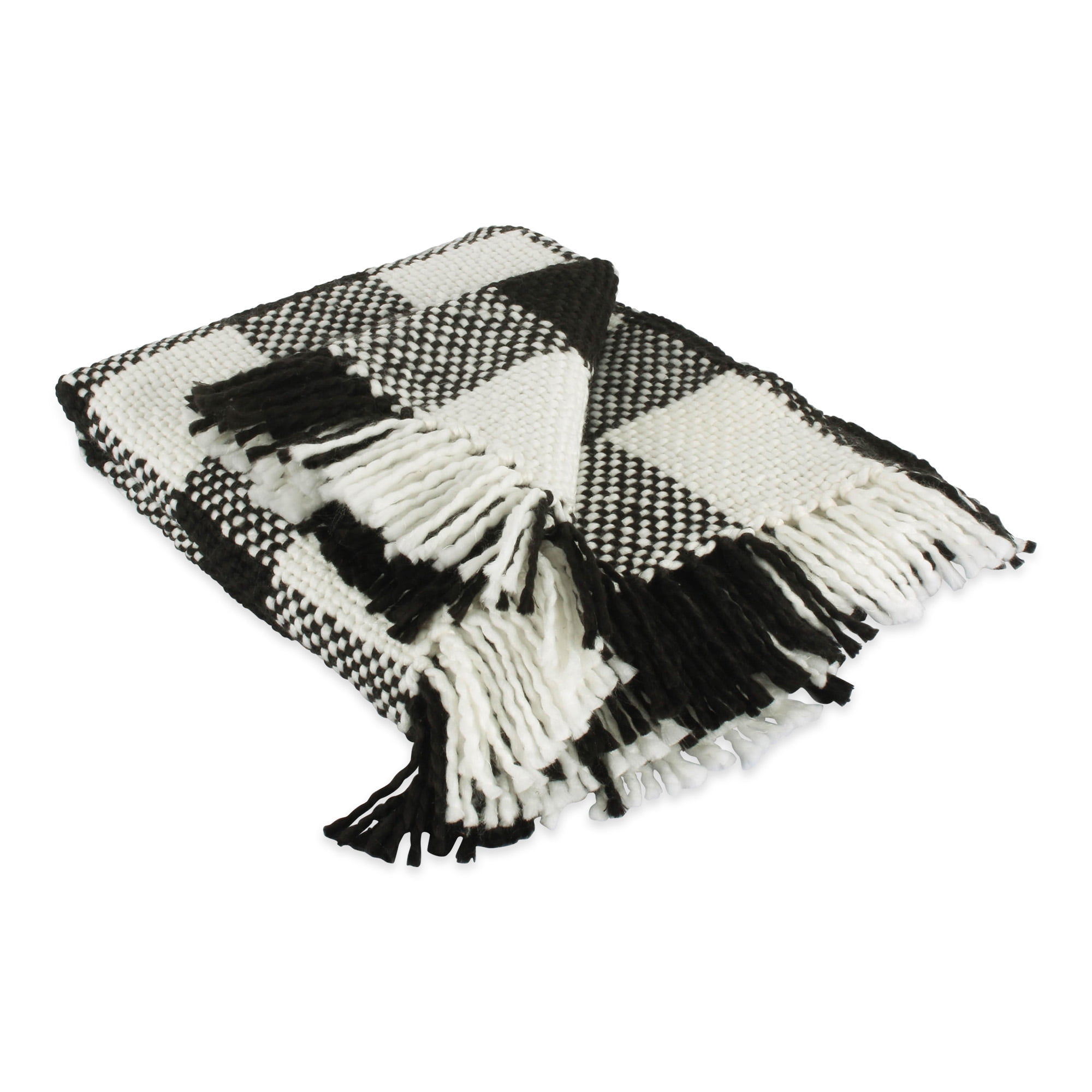 Contemporary Home Living 4' x 5' Black and White Rectangular Plaid Home ...