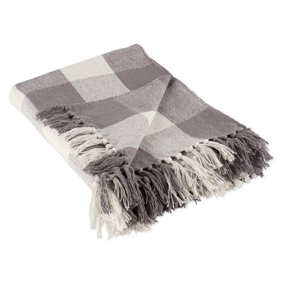 4' x 5' Gray and White Rectangular Home Essentials Plaid Woven Throw