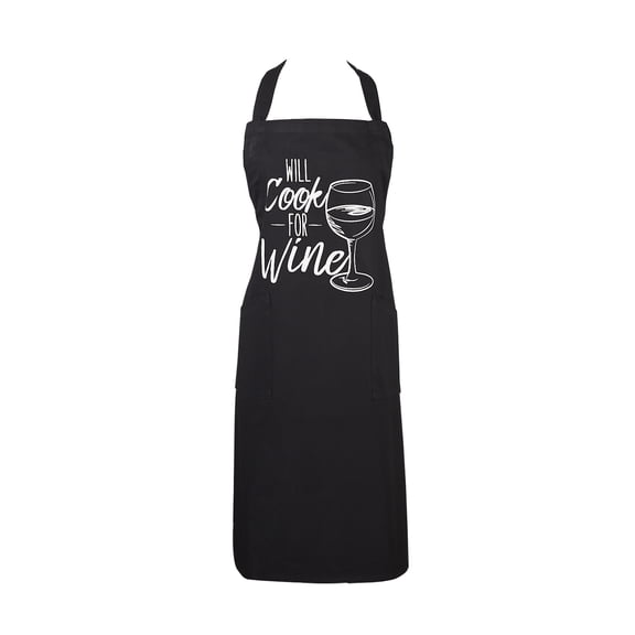 Contemporary Home Living Will Cook For Wine Unisex Kitchen Chef Apron - 40" - Black and White