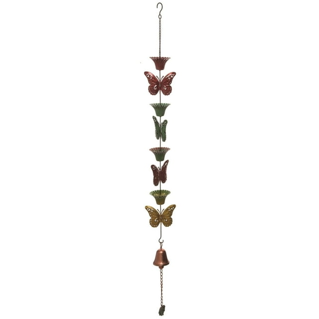 Contemporary Home Living 47.5" Bronze Spring Butterfly and Flowers Outdoor Rain Chain