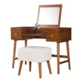thumbnail image 1 of Contemporary Home Living 47" Walnut Brown Mid Century Vanity Set with Mirror and Stool, 1 of 4