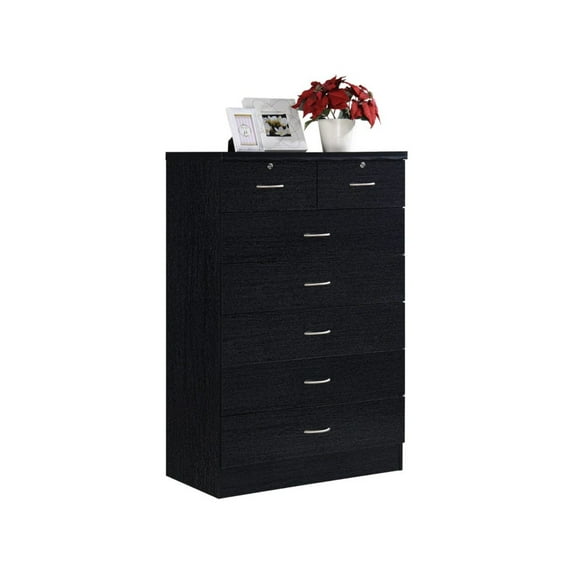 Contemporary Home Living 48" Black and Silver Rectangular 7-Drawer Chest with Locks