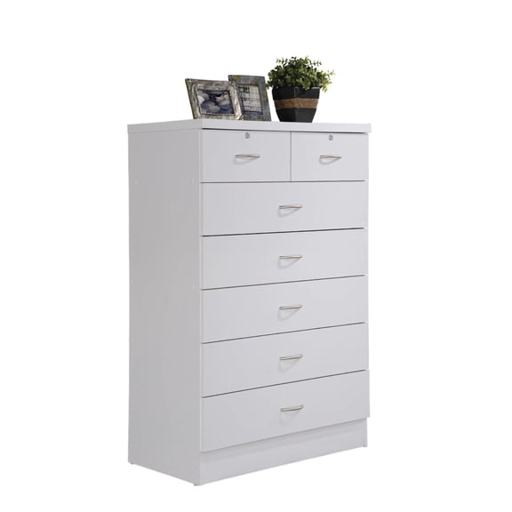 Contemporary Home Living 48" White and Silver Rectangular 7-Drawer Chest with Locks