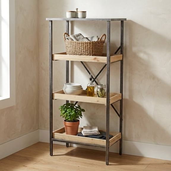 Contemporary Home Living 49" Brown and Silver Free Standing 4 Tire Storage Rack with Shelves