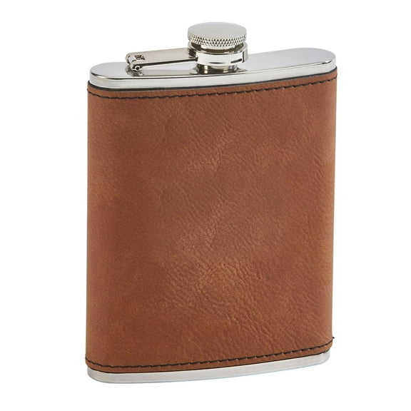 Contemporary Home Living 5.25" Caramel Leatherette Stainless Steel Flask