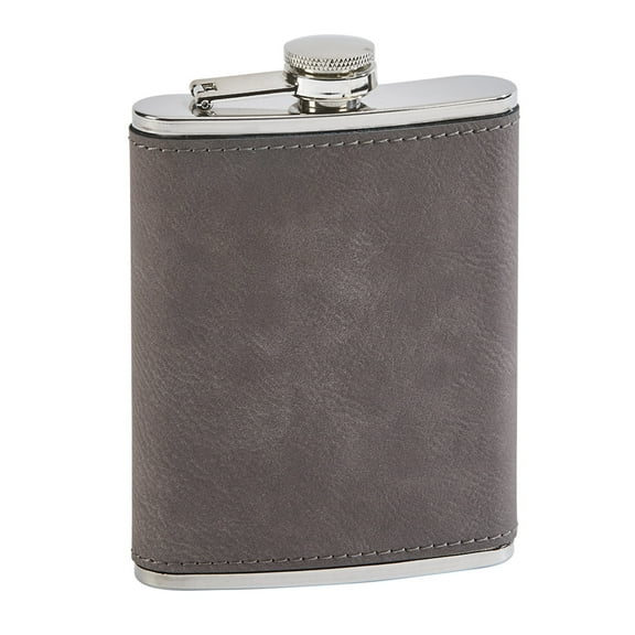 Contemporary Home Living 5.25" Gray Leatherette Stainless Steel Flask
