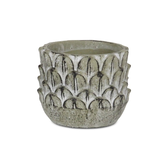 Contemporary Home Living 5.25" Gray Round Overlapping Feather Embossed Outdoor Planter Pot