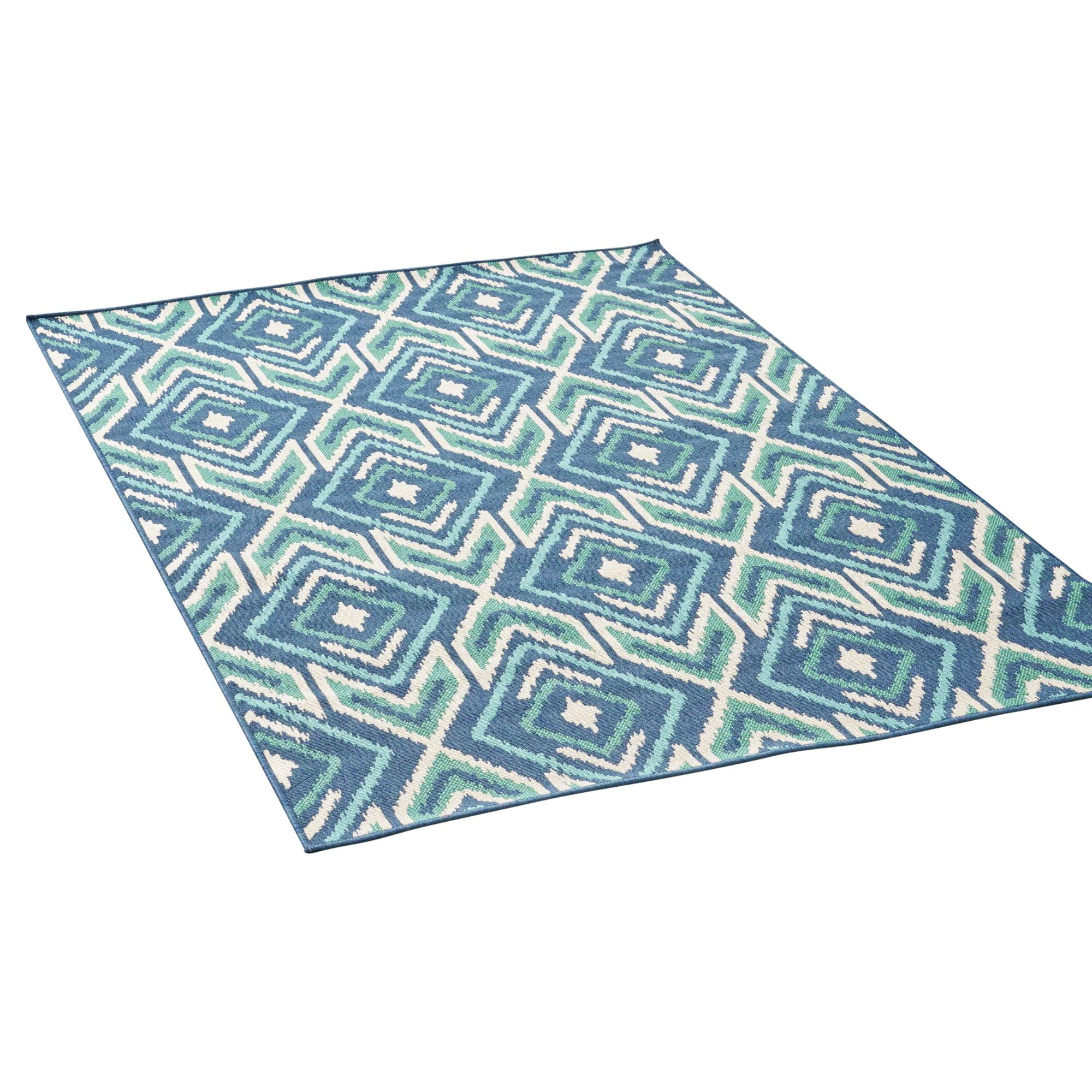 Contemporary Home Living 5.25' x 7.5' Navy Blue and Green Geometric
