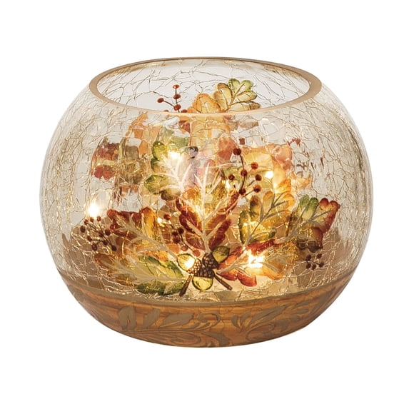 Contemporary Home Living 5.75" Lighted Autumn Round Fall Harvest Vase