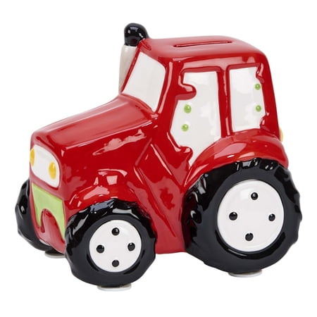 Contemporary Home Living 5.75" X 5.75" Red, Black And White Ceramic Tractor Bank